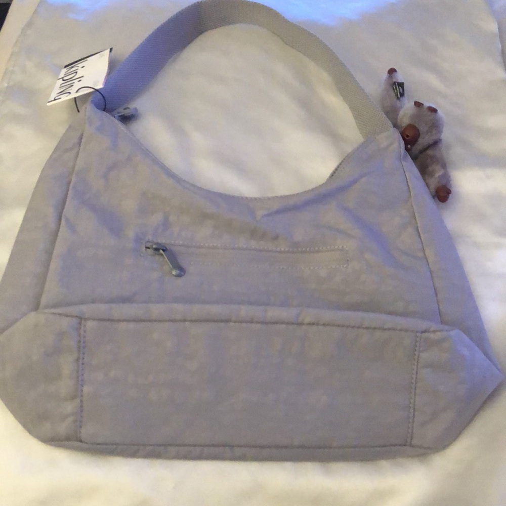 Kipling Isidora Nylon Shoulder Bag Dove Grey + Monkey Key Chain OS NWT - Picture 10 of 16